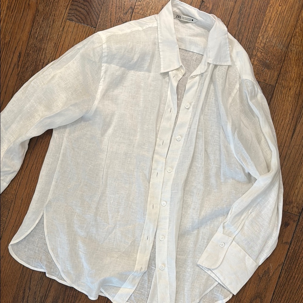 Zara White Linen Button-Up Shirt